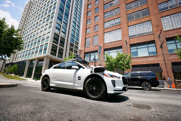 A self-driving Waymo vehicle is seen entering  Ponce City Market in Atlanta on Monday, June 23, 2025. (Miguel Martinez/ AJC)