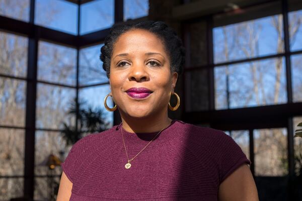 Novelist Tayari Jones poses for a portrait inside the lobby of the Emory University Conference Center Hotel, Thursday, January 25, 2018.  ALYSSA POINTER/ALYSSA.POINTER@AJC.COM