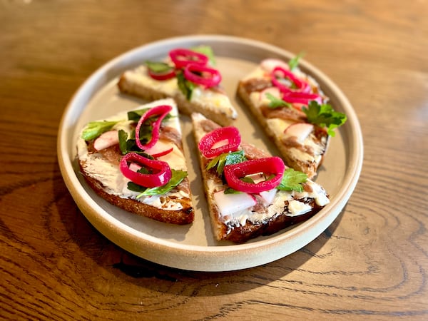 Anchovy and butter tartine at Madeira Park. (Angela Hansberger for the AJC)