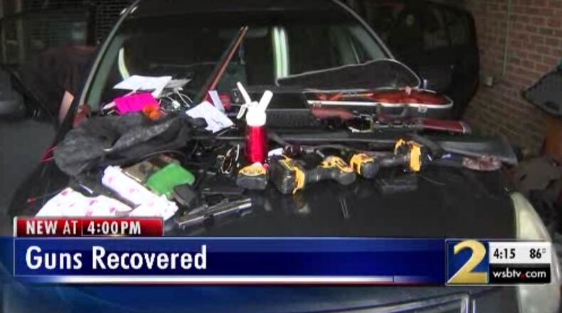 Dozens of items were found in a felon's car during a search by Austell police.