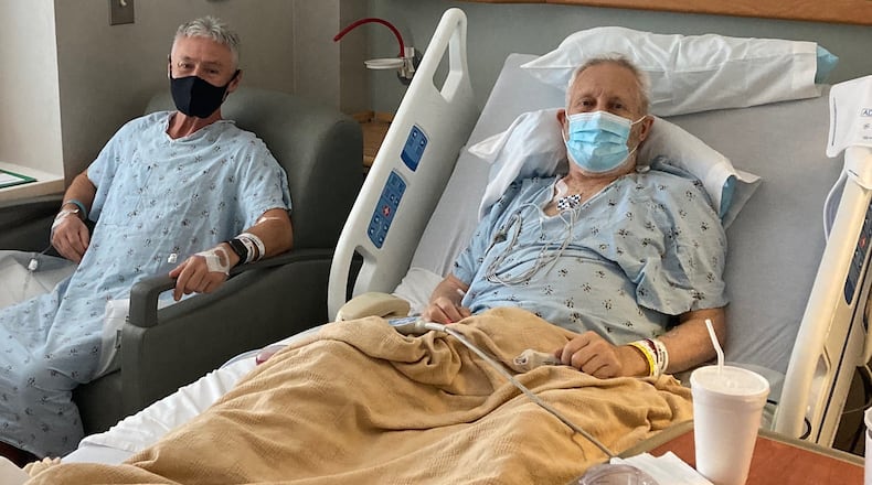 When Jack Abbott (right) needed a kidney after a serious bout with COVID-19, his pastor Jimmy Slick (left) volunteered to donate. The two have fully recovered and will run the Peachtree Road Race together.
