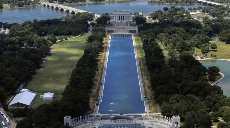 The Lincoln Memorial and the Reflecting Pool are seen from the Washington Monument, Wednesday, June 24, 2026, in Washington. (AP Photo/Rahmat Gul)
