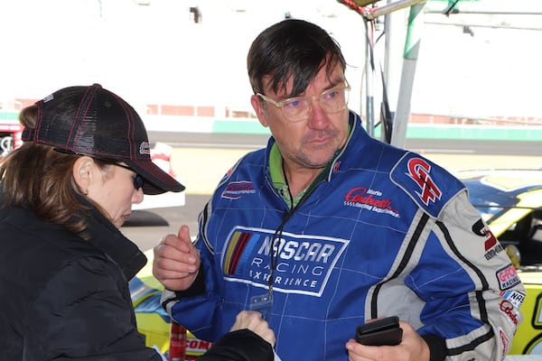 The AJC's Doug Roberson climbed into a race car and tested out the new surface at Atlanta Motor Speedway on Jan. 14, 2021. (Courtesy of Atlanta Motor Speedway)
