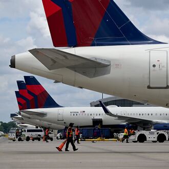 Delta airplanes prepare for takeoff from Hartsfield-Jackson Atlanta International Airport on Thursday, May 28, 2026. Airlines have been increasing fares as demand for travel continues. (Hyosub Shin/AJC)