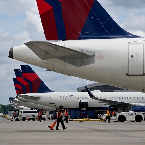 Delta airplanes at Hartsfield-Jackson Atlanta International Airport on Thursday, May 28, 2026. (Hyosub Shin/AJC)
