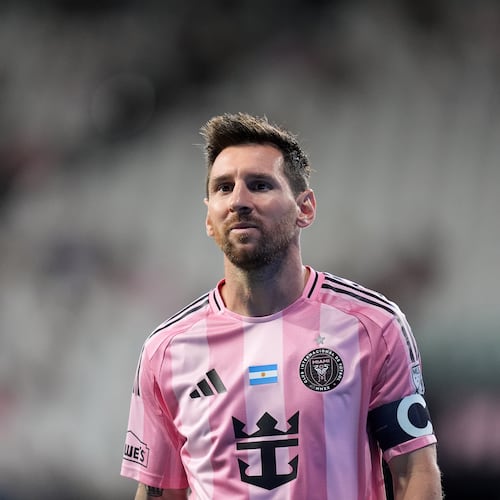 Inter Miami forward Lionel Messi (10) walks to the corner of the field to take a corner kick during the second half of an MLS soccer match against Philadelphia Union, Sunday, May 24, 2026, in Miami. (AP Photo/Rebecca Blackwell)