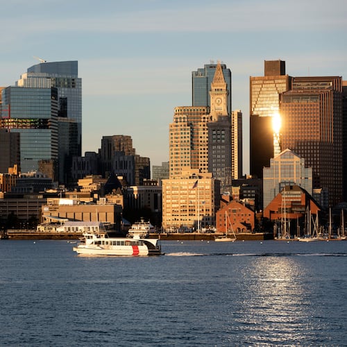 FILE - The Boston harbor and the city skyline are photographed, Oct. 28, 2022, in Boston. (AP Photo/Michael Dwyer, File)