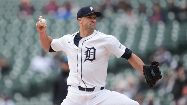 Detroit Tigers pitcher Jack Flaherty throws against the New York Yankees in the first inning during a baseball game, Wednesday, April 9, 2025, in Detroit. (AP Photo/Paul Sancya)