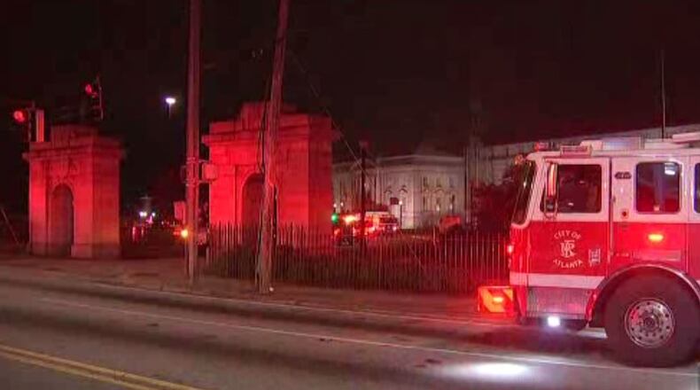 Fire crews respond to a two-alarm blaze at the U.S. Penitentiary in southeast Atlanta on Sunday night.