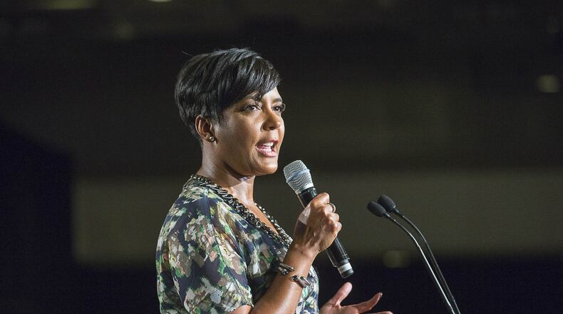 Atlanta Mayor Keisha Lance Bottoms speaks during the Stacey Abrams election night watch party at the Hyatt Regency in Atlanta, Tuesday, November 6, 2018. (ALYSSA POINTER/ALYSSA.POINTER@AJC.COM)