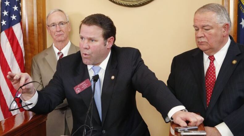 House Transportation Chairman Jay Roberts, R-Oscilla, makes a point during a press conference Wednesday. (AJC Photo / Bob Andres)