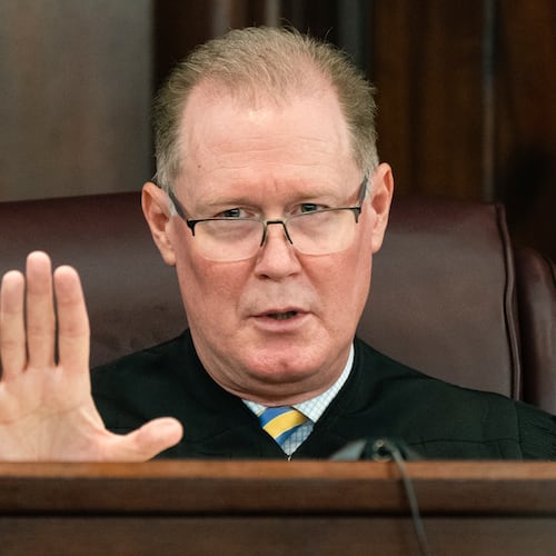 Judge Timothy Walmsley, pictured during a hearing in the Ahmaud Arbery murder case in October 2021, has resigned from the bench to join the Atlanta law firm Robbins Alloy Belinfante Littlefield. (Elijah Nouvelage/Pool Photo via AP)