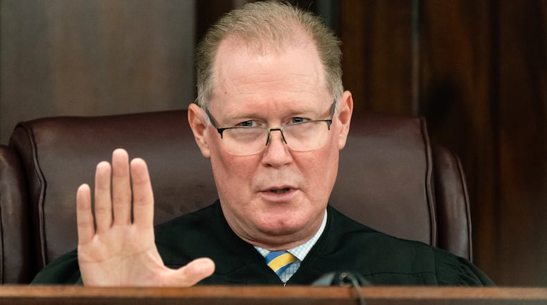 Judge Timothy Walmsley, pictured during a hearing in the Ahmaud Arbery murder case in October 2021, has resigned from the bench to join the Atlanta law firm Robbins Alloy Belinfante Littlefield. (Elijah Nouvelage/Pool Photo via AP)