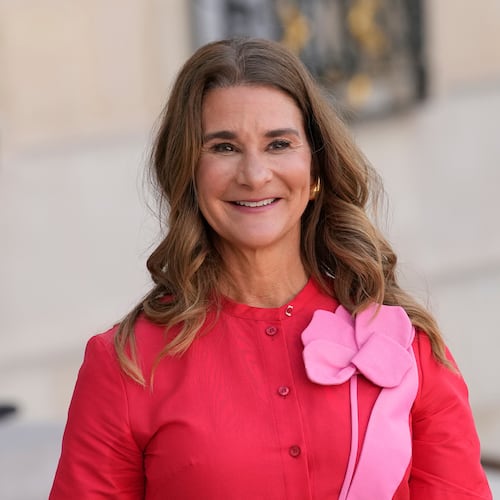 FILE - Melinda French Gates, co-chair of the Bill & Melinda Gates Foundation, smiles as she leaves the Elysee Palace in Paris on June 23, 2023. (AP Photo/Christophe Ena, File)