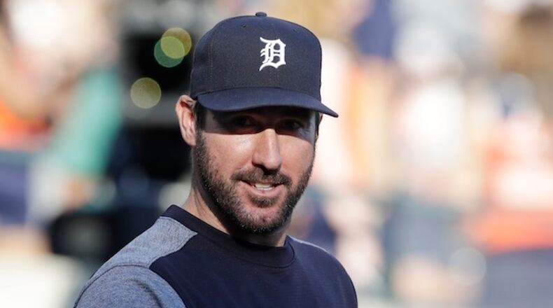 Detroit Tigers starting pitcher Justin Verlander looks out from the dugout before the team's baseball game against the San Francisco Giants, Wednesday, July 5, 2017, in Detroit. Verlander is a rarity in baseball these days. A veteran in his 13th season who has played for only one franchise the entire time. His future in Detroit, once so secure, has become increasingly uncertain. (AP Photo/Carlos Osorio)