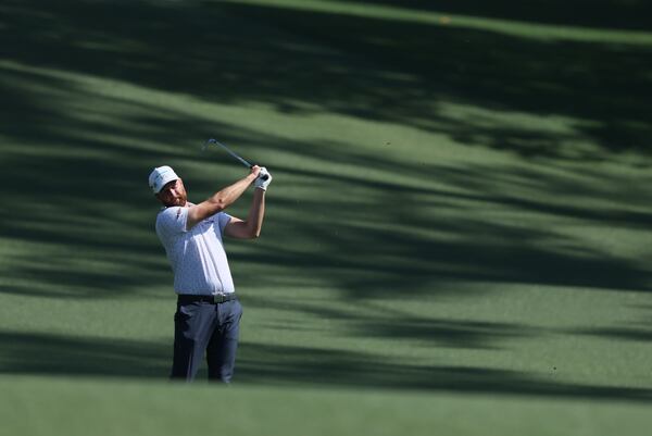 Chris Kirk second shot on tenth hole during first round of the Masters golf tournament, at Augusta National Golf Club, Thursday, April 10, 2025, in Augusta, Ga. (Jason Getz / AJC)