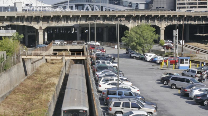 The Gulch in downtown Atlanta is seen as a prime site for Amazon’s second headquarters. A California group has proposed a huge redevelopment of the downtown stretch of parking lots and rail beds. BOB ANDRES / BANDRES@AJC.COM
