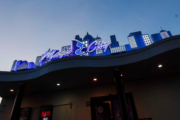 A view of the Magic City sign on Friday, March 13, 2026. Some questioned whether an NBA team should endorse a strip club and expressed concern over the objectification of women.  (Miguel Martinez/AJC)