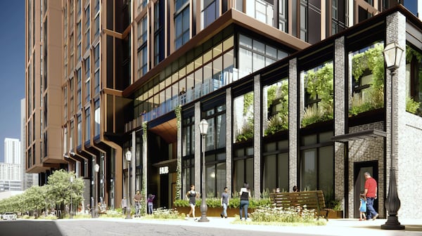 This is a rendering of a proposed student-focused residential tower slated for the Cheetah Lounge site in Midtown. (Courtesy of Core Spaces)