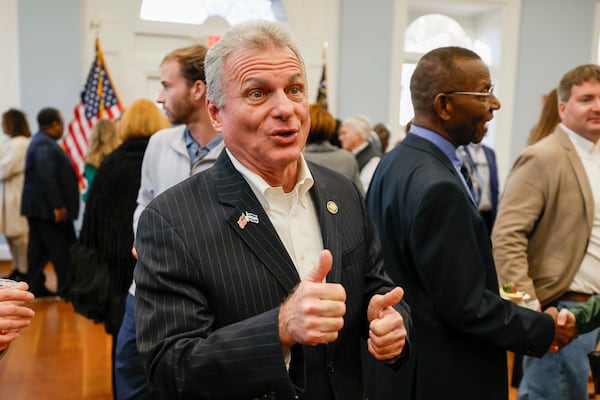 U.S. Rep. Buddy Carter, R-St. Simons Island gives a thumbs-up at the Wild Hog supper, the traditional kickoff to the legislative session in Atlanta, on Sunday, Jan. 11, 2026.   (Miguel Martinez/AJC)