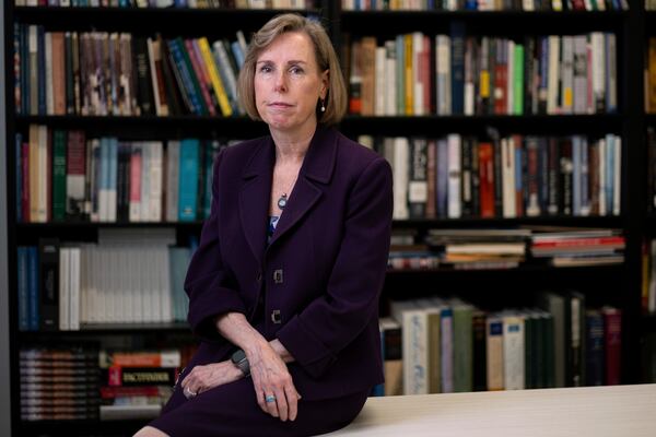 Mary Wearn, president of Georgia Humanities, poses for a portrait in their office in Atlanta, Wednesday, April 9, 2025. (AP Photo/Ben Gray)