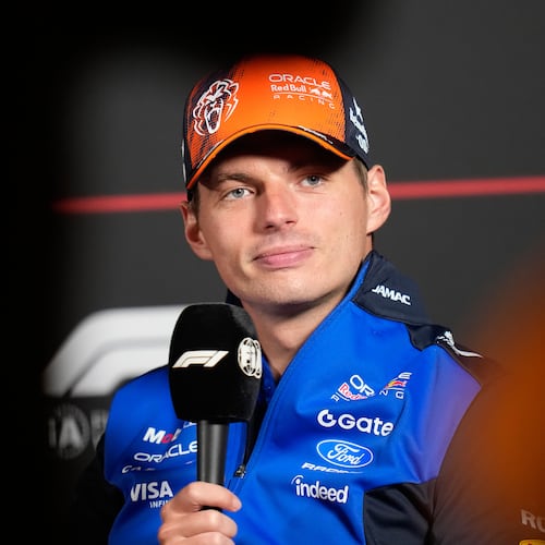Red Bull driver Max Verstappen of the Netherlands attends a news conference ahead of the Dutch Formula One Grand Prix in Zandvoort, Netherlands, Thursday, Aug. 20, 2026. (AP Photo/Darko Bandic)