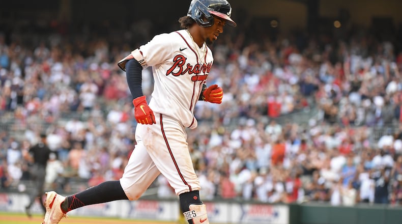 Braves second baseman Ozzie Albies underwent successful surgery to stabilize a fracture in his left foot. (Hyosub Shin / Hyosub.Shin@ajc.com)