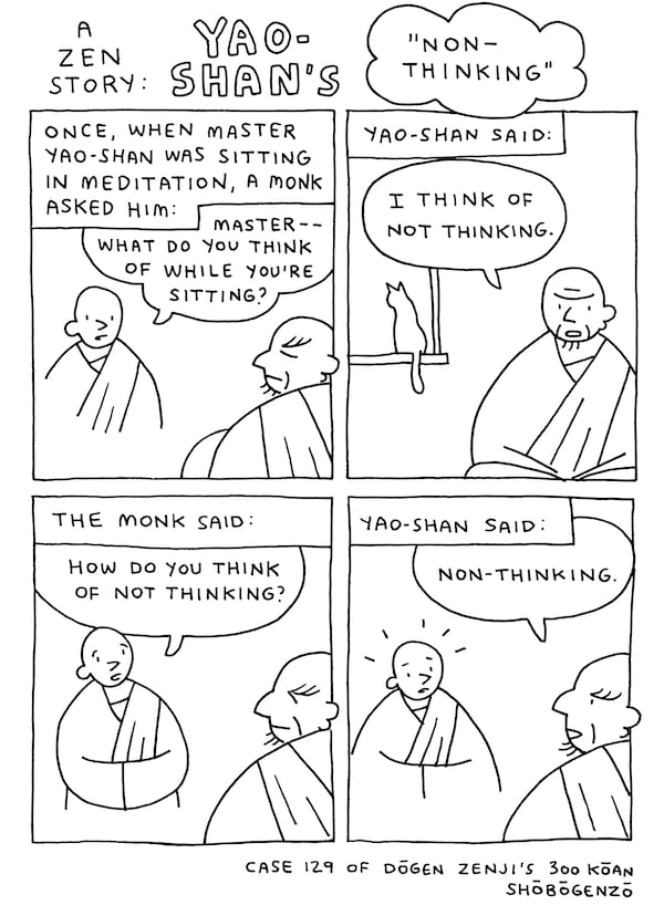 This image provided by John Porcellino shows "Non-thinking" by John Porcellino is part of his King-Cat Comics and Stories, a long-running series that reflects the author's Zen practice. (John Porcellino via AP)