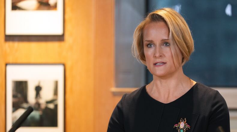 FILE - The new head of Britain's MI6 Blaise Metreweli makes her first public speech in London, Dec. 15, 2025. (AP Photo/Kirsty Wigglesworth, Pool, File)