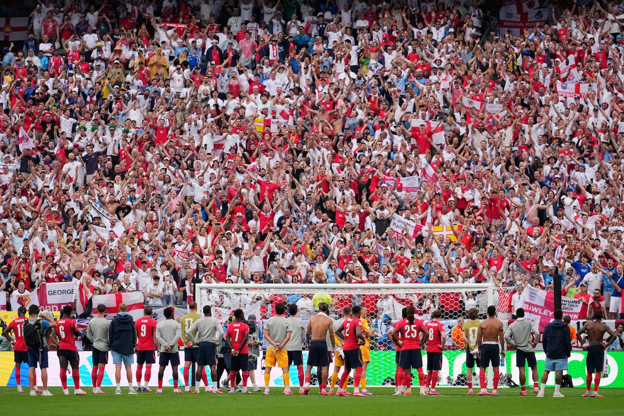 England fans react after the World Cup Group L soccer match between Panama and England in East Rutherford, N.J., near New York, Saturday, June 27, 2026. (Yuki Iwamura/AP)