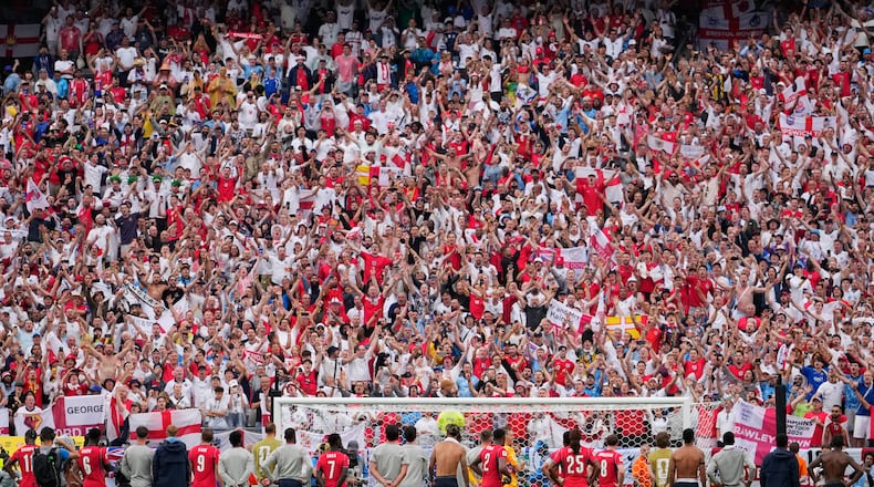 England fans react after the World Cup Group L soccer match between Panama and England in East Rutherford, N.J., near New York, Saturday, June 27, 2026. (Yuki Iwamura/AP)