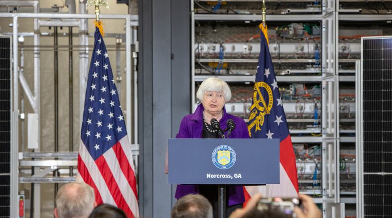 U.S. Treasure Secretary Janet Yellen, shown touring the Suniva a solar cell manufacturing facility in Norcross in March, will return to metro Atlanta on Thursday to launch an effort targeting the distribution of fentanyl.