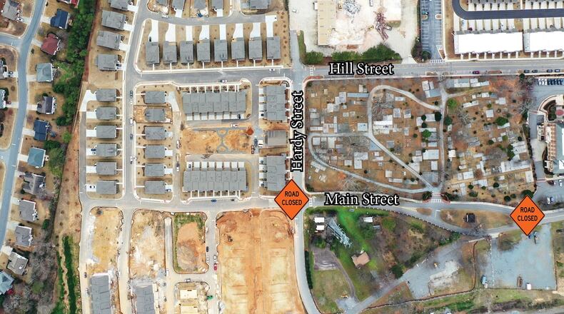 Construction for Duluth’s new Gwinnett County Public Library will require road closures in sections of Main Street and Hardy Street. (Courtesy City of Duluth)
