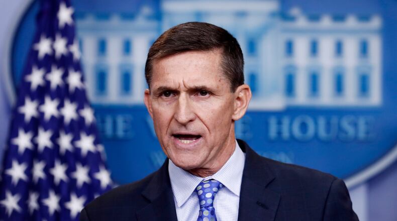 FILE- In this Feb. 1, 2017, file photo, National Security Adviser Michael Flynn speaks during the daily news briefing at the White House, in Washington. Flynn resigned as President Donald Trump's national security adviser Monday, Feb. 13, 2017. (AP Photo/Carolyn Kaster, File)