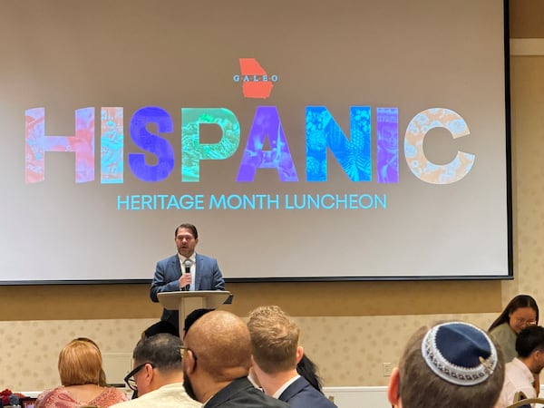 U.S. Sen. Ruben Gallego, D-Ariz., gave the keynote address at the GALEO Impact Fund's Hispanic Heritage Month luncheon at the Morrow Center Exhibition on Friday. (David Plazas/AJC)