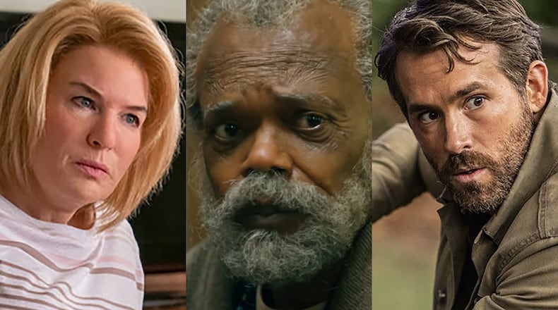 Renee Zellweger is on NBC's "The Thing About Pam," Samuel L. Jackson is on Apple TV+'s "The Last Days of Ptolemy Grey," and Ryan Reynolds stars in Netflix's "The Adam Project." PUBLICITY PHOTOS
