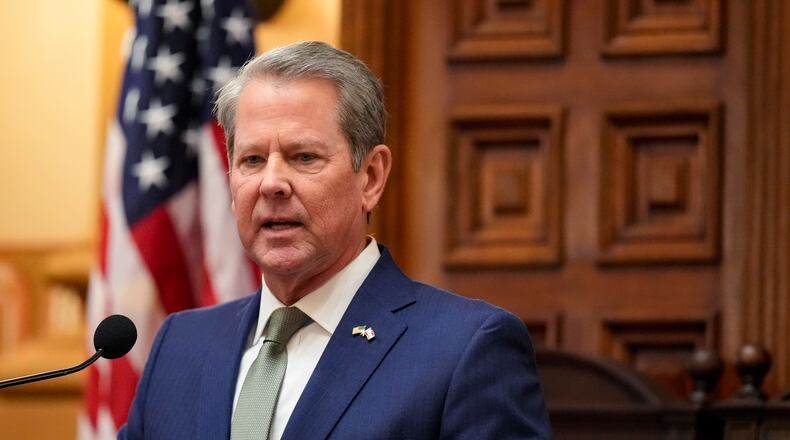 FILE - Gov. Brian Kemp speaks during the State of the State, Thursday, Jan. 15, 2026, in Atlanta. (AP Photo/Brynn Anderson, File)
