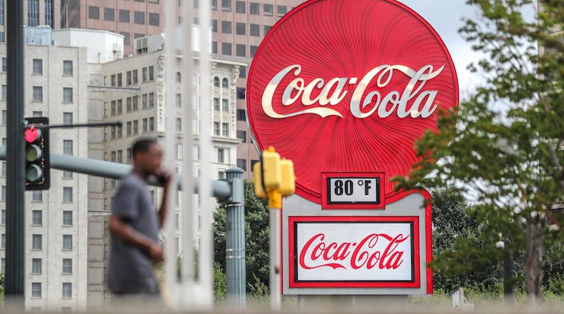 August 28, 2020 Atlanta: The large Coca-Cola sign located near Five Points in the heart of downtown Atlanta. JOHN SPINK/JSPINK@AJC.COM