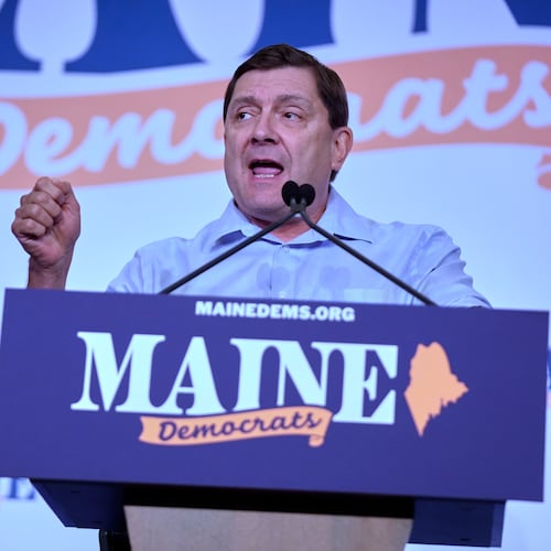 Troy Jackson, Democratic candidate for U.S. Senate, speaks at the Maine Democratic Nominating Convention, Saturday, July 25, 2026, in Bangor, Maine. (AP Photo/Robert F. Bukaty)