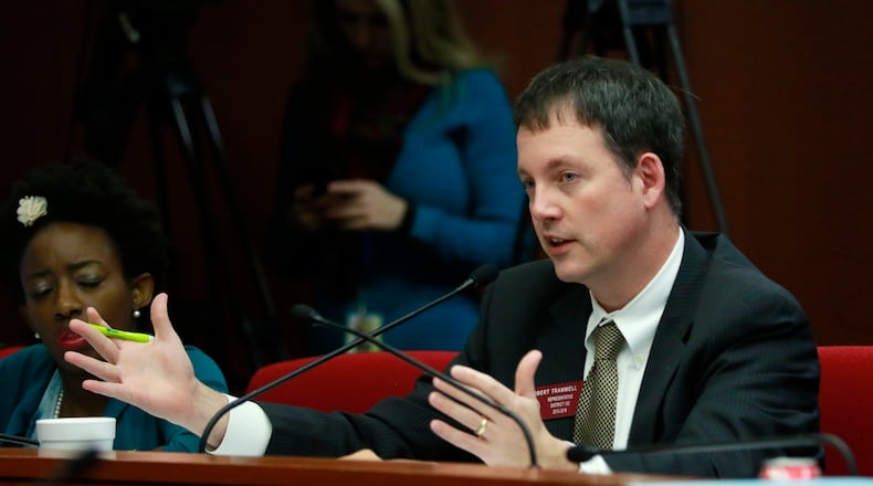 Rep.Robert Trammell, D - Luthersville, asks a question in the Georgia House of Representatives on Feb. 8, 2016. BOB ANDRES / BANDRES@AJC.COM