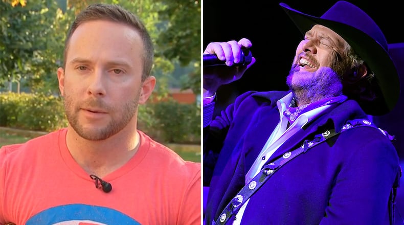 Retired Cpl. Brandon Rumbaugh (left) and country music star Toby Keith.