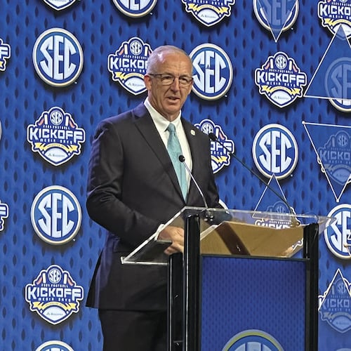 SEC commissioner Greg Sankey — pictured in 2024 — has asked for congressional involvement in stabilizing collegiate athletics, and a new bill was introduced Wednesday in the Senate by Sens. Ted Cruz and Maria Cantwell. (Hunter Dawkins/AJC 2024)