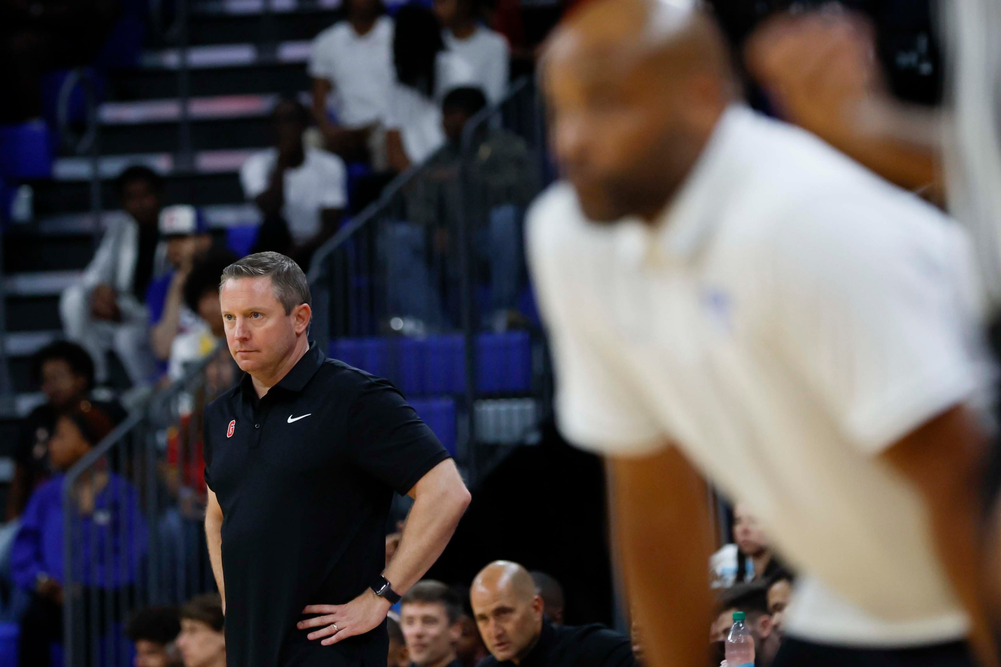 Georgia Bulldogs head coach Mike White watches the actions during the second half of an exhibition opener game against the Georgia State Panthers at the Georgia State Convocation Center, Wednesday, October 15, 2025, in Atlanta.
(Miguel Martinez/ AJC)