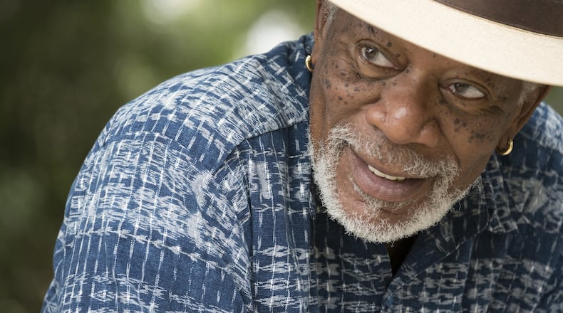 Host Morgan Freeman takes a break from production of the cable project, “The Story of Us with Morgan Freeman,” at the Angelus Mountain Center. Contributed by Justin Lubin/National Geographic