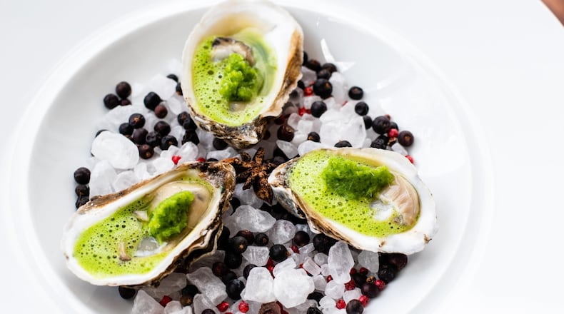 Mission and Market serves pickled oysters flavored with cucumber and Szechuan peppercorn on a bed of rock salt and aromatics like star anise and juniper berries. CONTRIBUTED BY HENRI HOLLIS