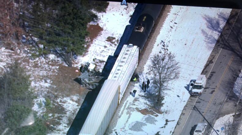This is the scene in Coweta County where a train collided with a Georgia Department of Transportation vehicle. A GDOT worker was killed in the accident.