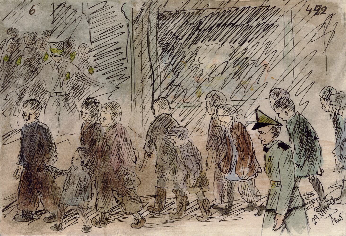 Artwork by renowned artist Helga Weissova-Hoskova, who was 12 when she was sent to Terezin. She was a bunkmate of Ilse Eichner Reiner.
