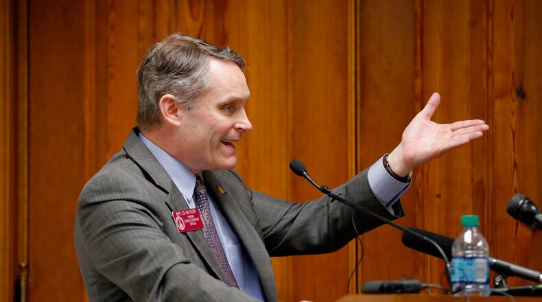 State Rep. Ed Setzler, R-Acworth, explains his proposed legislation that would allow expectant parents to claim a fetus as a dependant on their taxes once a doctor can detect a heartbeat in the womb. Bob Andres / robert.andres@ajc.com