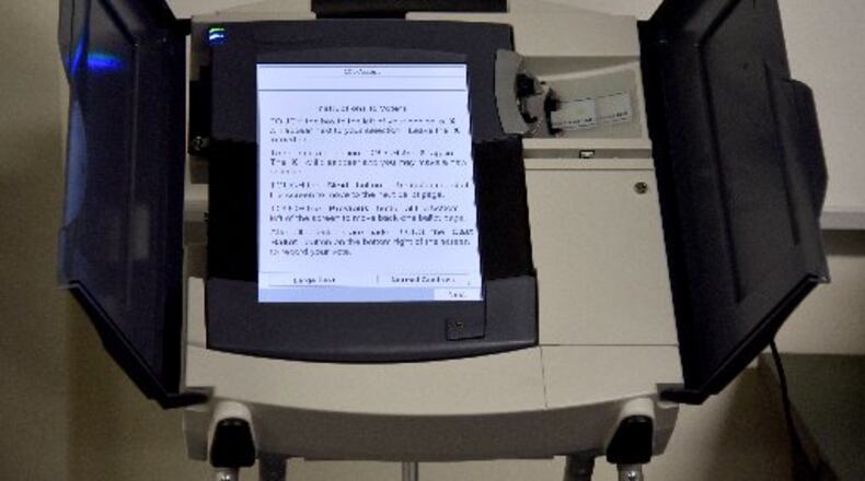 A voting machine at the Center for Election Systems at Kennesaw State University. The center since 2002 has worked on behalf of the state to oversee the operation of the machines and make sure the intricate web of Georgia’s voting system performs smoothly for every federal, state and county election. BRANT SANDERLIN/BSANDERLIN@AJC.COM