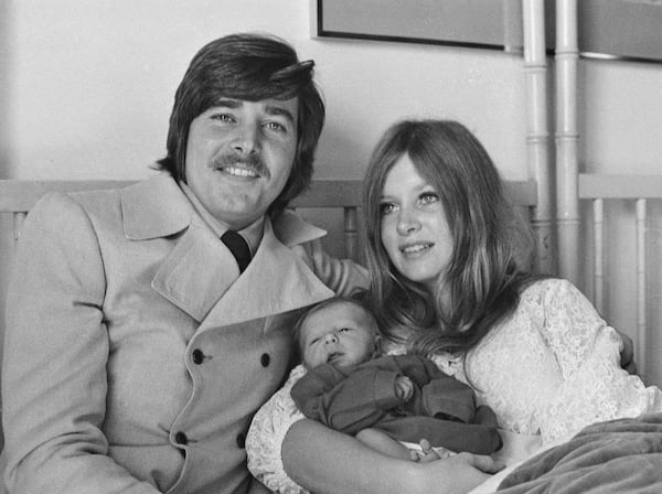 FILE - Singer Bobby Sherman, his wife Patricia, and their newborn son Christopher Noel, appear in Los Angeles on Dec. 21, 1972. (AP Photo/George Brich, File)
